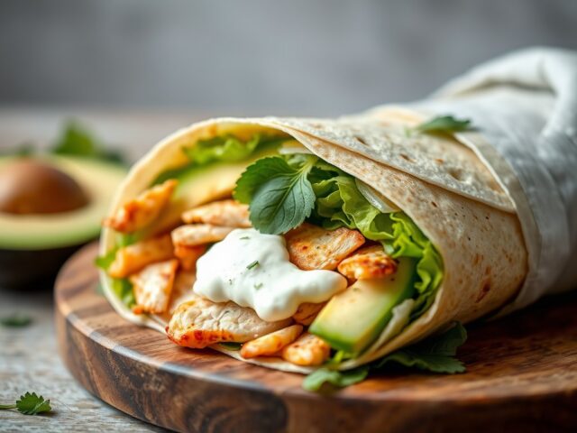 Wrap gerookte kip met avocado — AI-gegenereerde illustratie