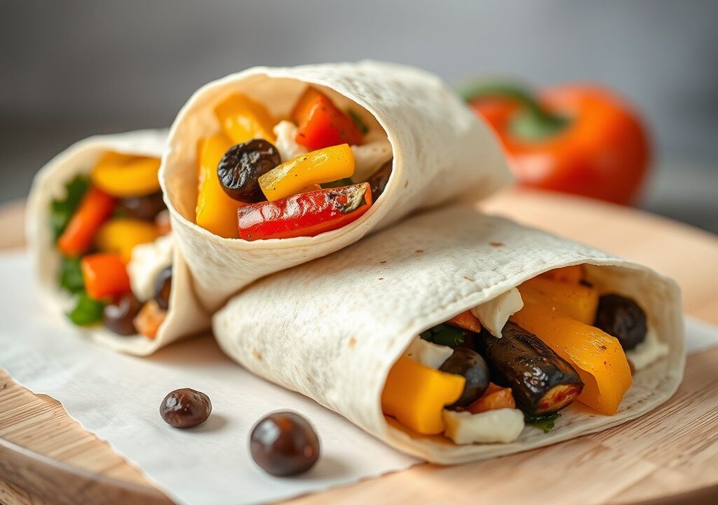 Wraps met Philadelphia en geroosterde groenten, AI-gegenereerde illustratie