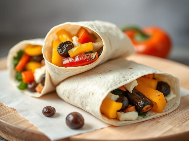 Wraps met Philadelphia en geroosterde groenten — AI-gegenereerde illustratie