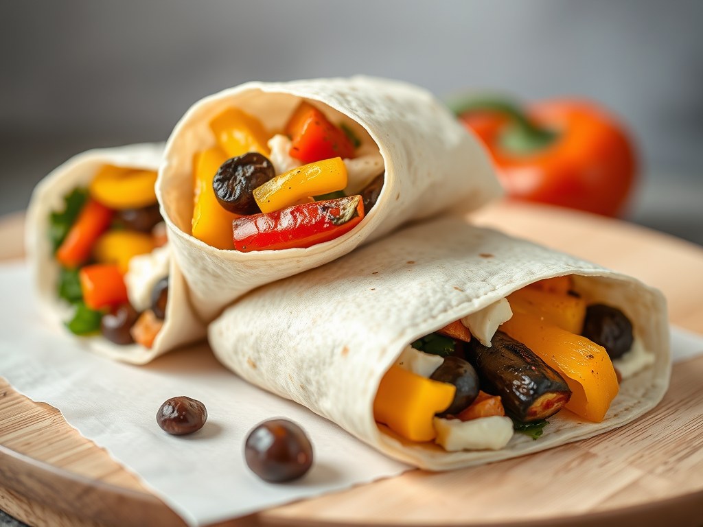 Wraps met Philadelphia en geroosterde groenten, AI-gegenereerde illustratie