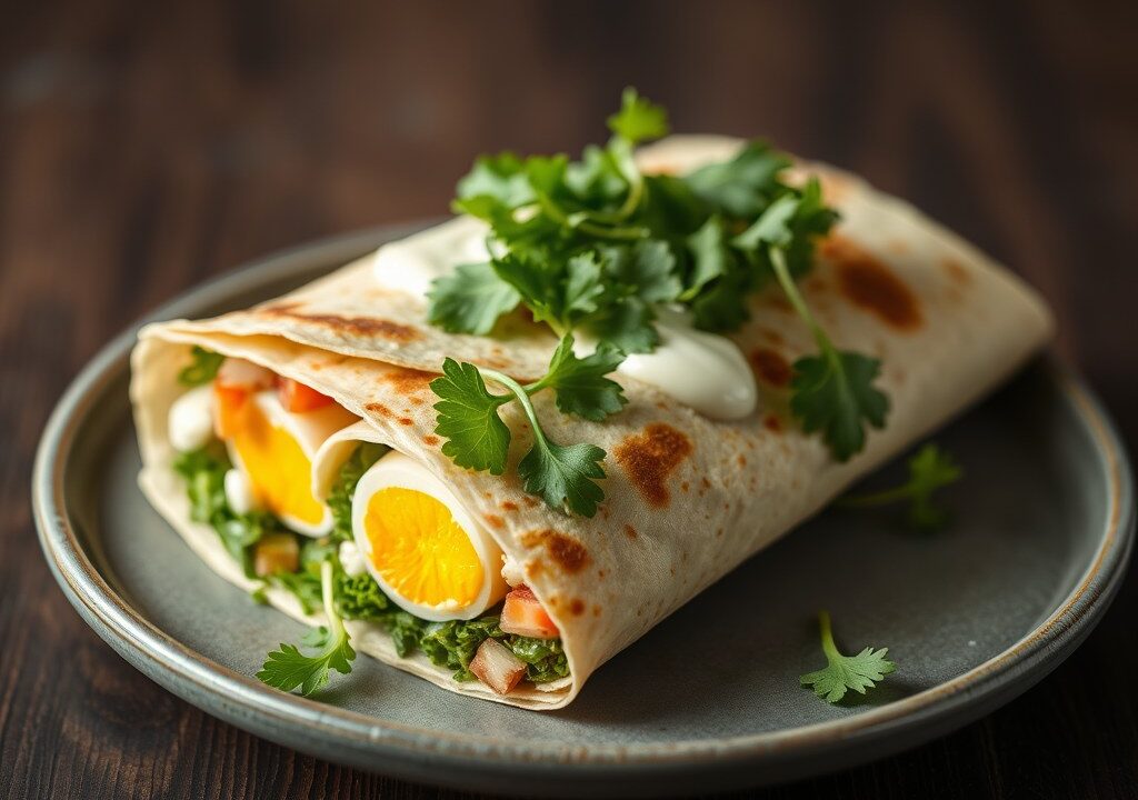 Wraptortilla gevuld met salade — AI-gegenereerde illustratie