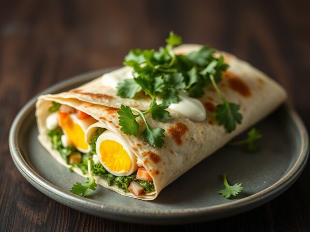 Wraptortilla gevuld met salade — AI-gegenereerde illustratie