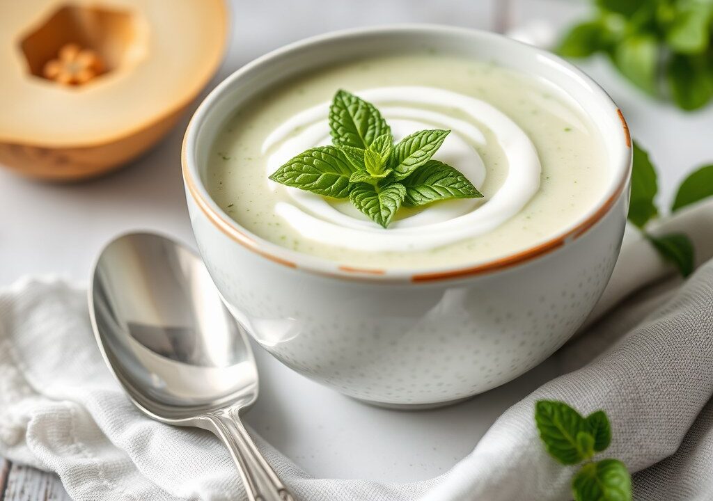 Yoghurt-komkommersoep met munt — AI-gegenereerde illustratie