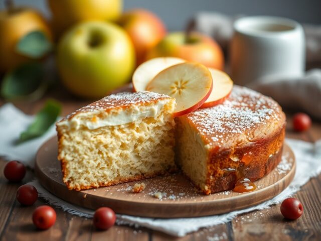 Yoghurtcake met appel — AI-gegenereerde illustratie