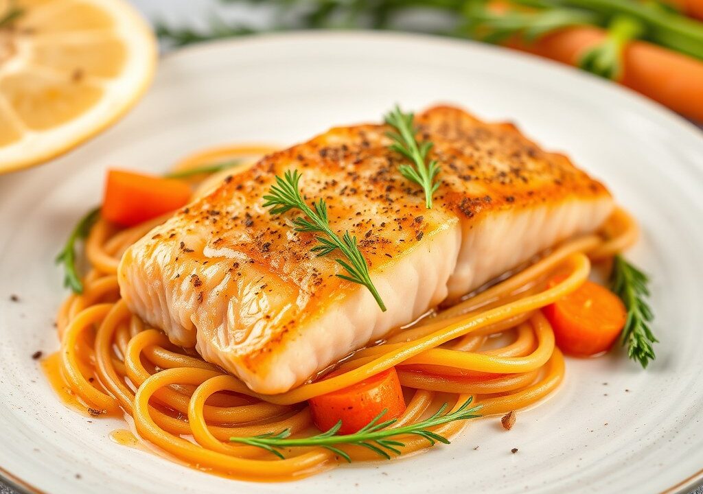 Zalm en kabeljauw op Italiaanse wijze — AI-gegenereerde illustratie