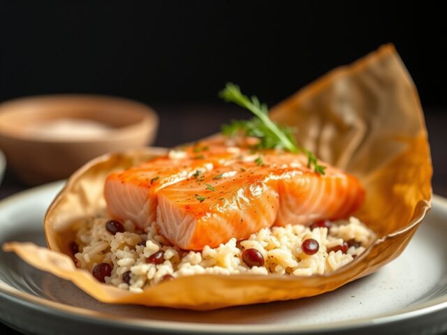 Zalm in papillot — AI-gegenereerde illustratie
