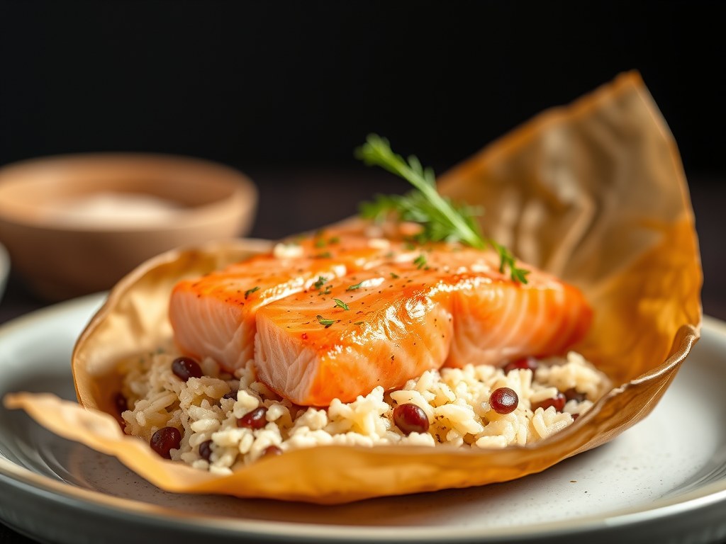 Zalm in papillot, AI-gegenereerde illustratie