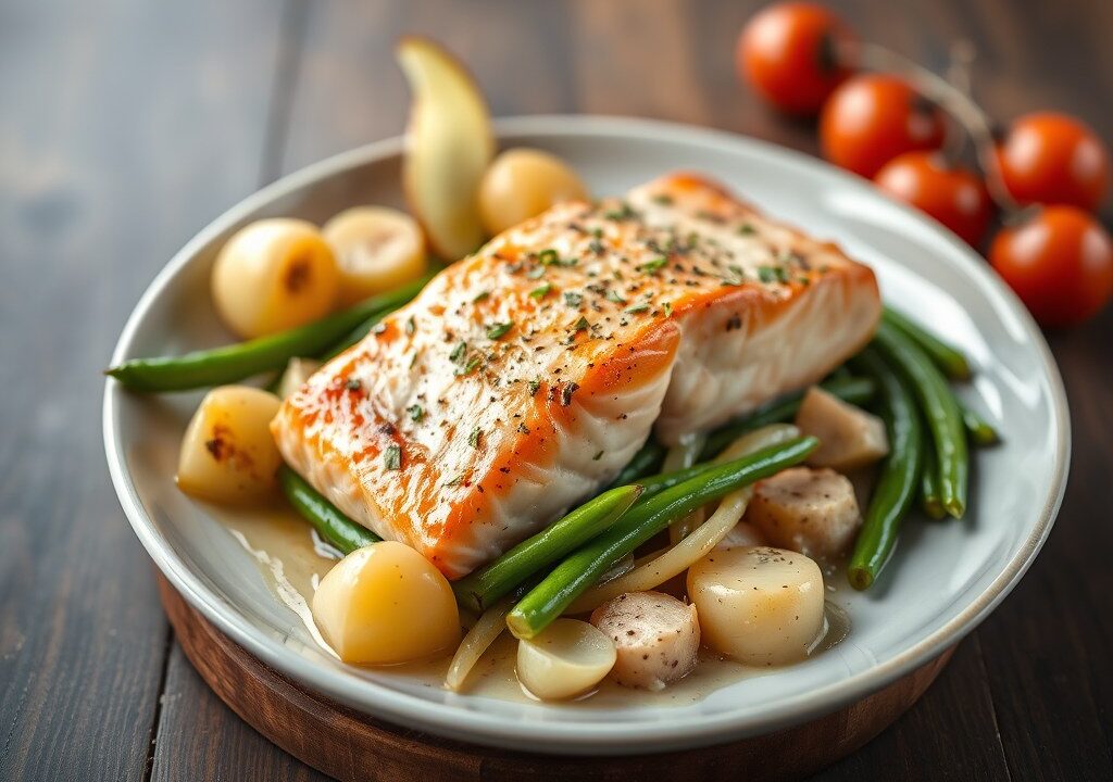 Zalm in papillotte — AI-gegenereerde illustratie