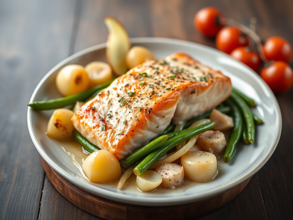 Zalm in papillotte, AI-gegenereerde illustratie