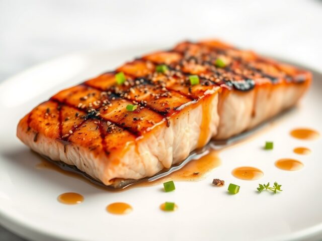 Zalm met een Ahorn Siroop Dressing — AI-gegenereerde illustratie