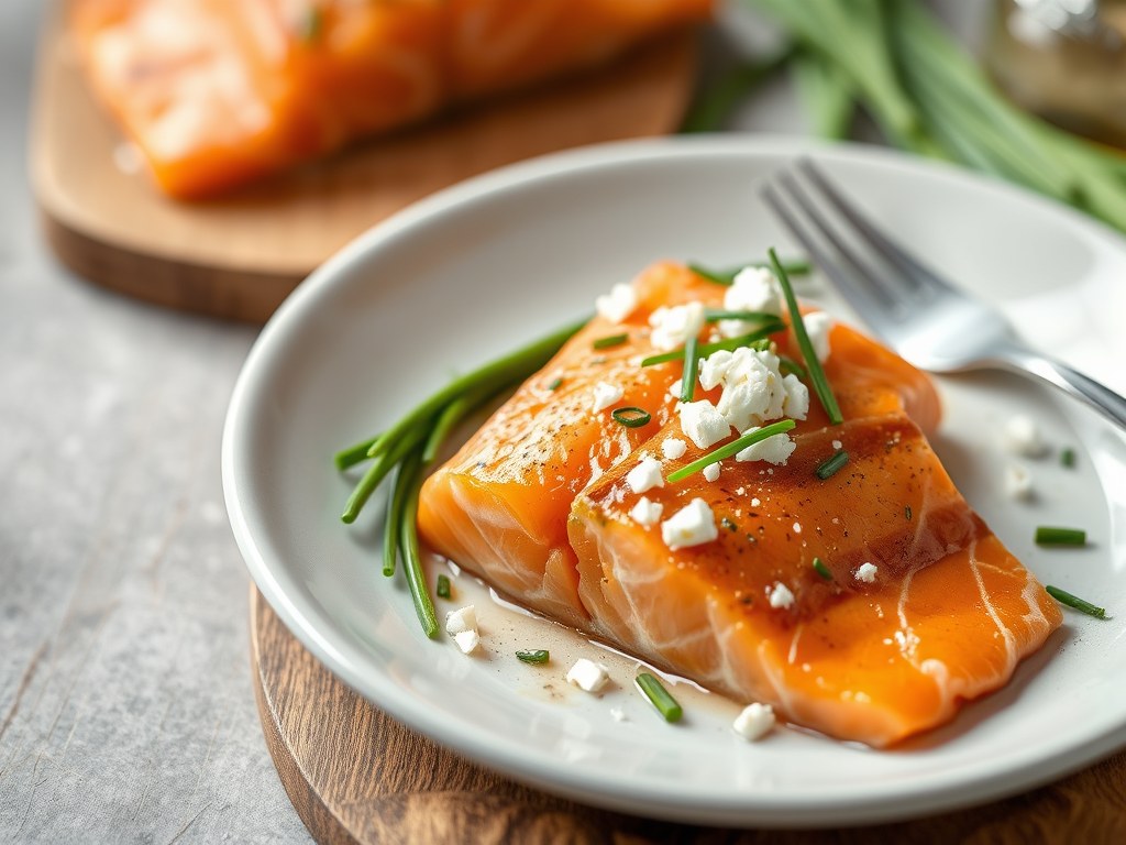 Zalm met kruidenkorst, AI-gegenereerde illustratie