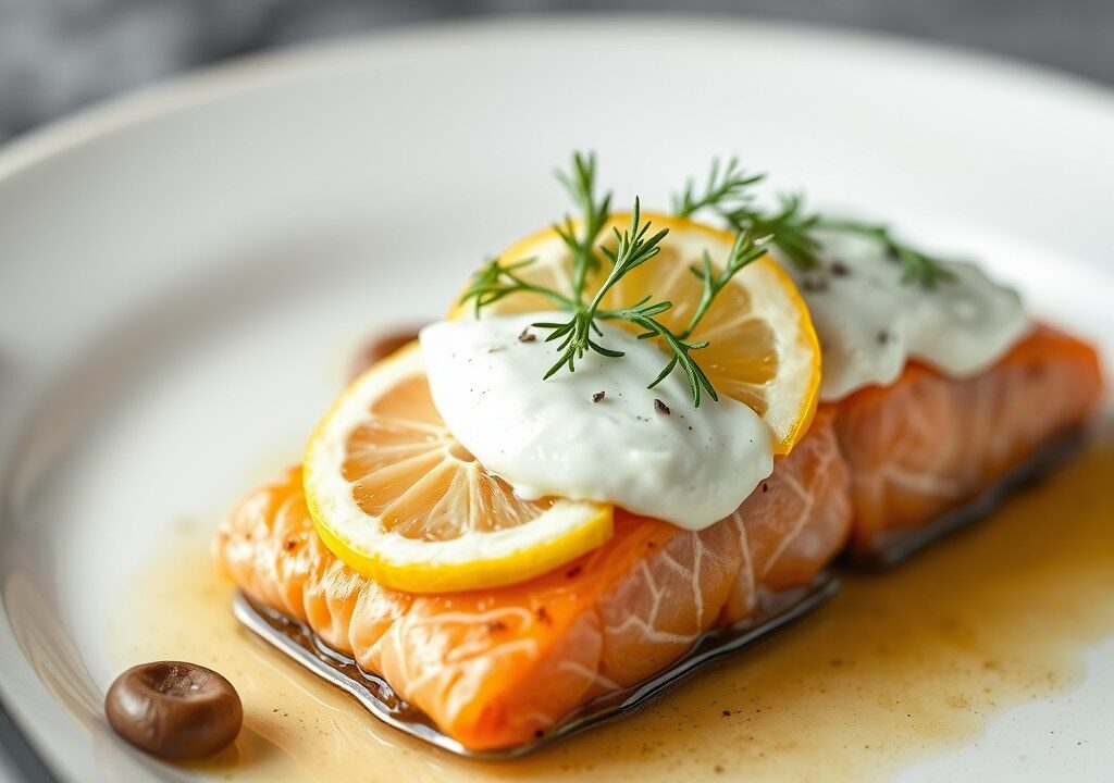 Zalm met roomkaas en citroen, AI-gegenereerde illustratie