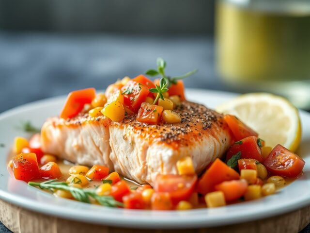 Zalm met Tomaten-Mais Salsa — AI-gegenereerde illustratie