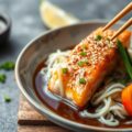 Zalm uit de Soja Saus met Gember en Hete Sesam Olie