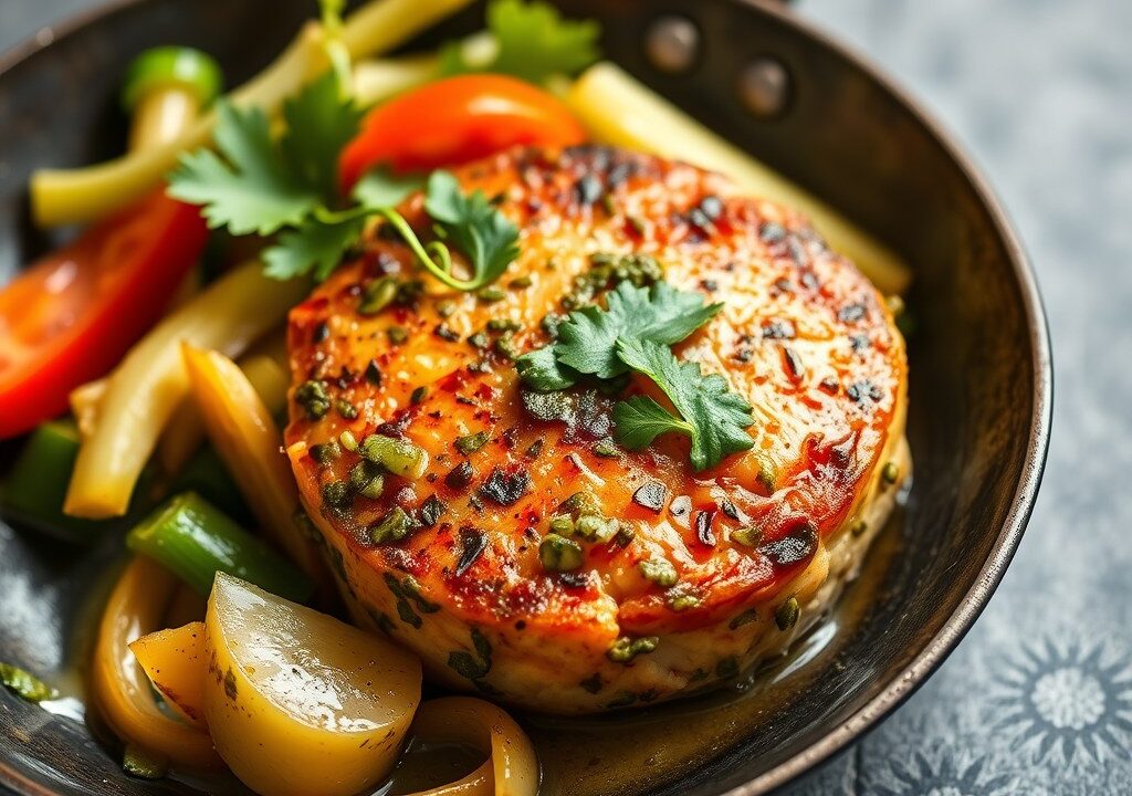 Zalmburger met pesto en knoflooksaus — AI-gegenereerde illustratie