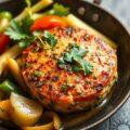 Zalmburger met pesto en knoflooksaus