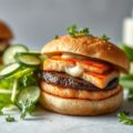 zalmburger met pittige mayo en komkommersalade