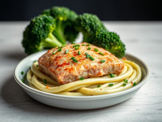 Zalmfilet met broccoli — AI-gegenereerde illustratie
