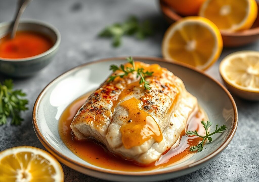 Zalmfilet met Citrus Saus — AI-gegenereerde illustratie