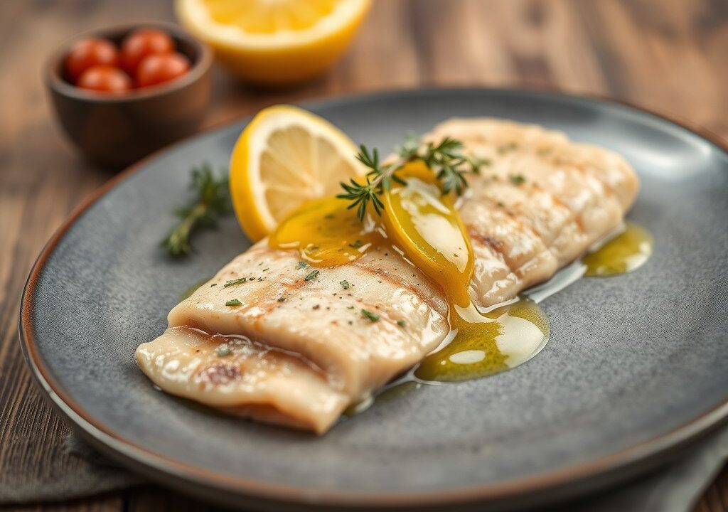 Zalmfilet (rauw) met citrusdressing, AI-gegenereerde illustratie