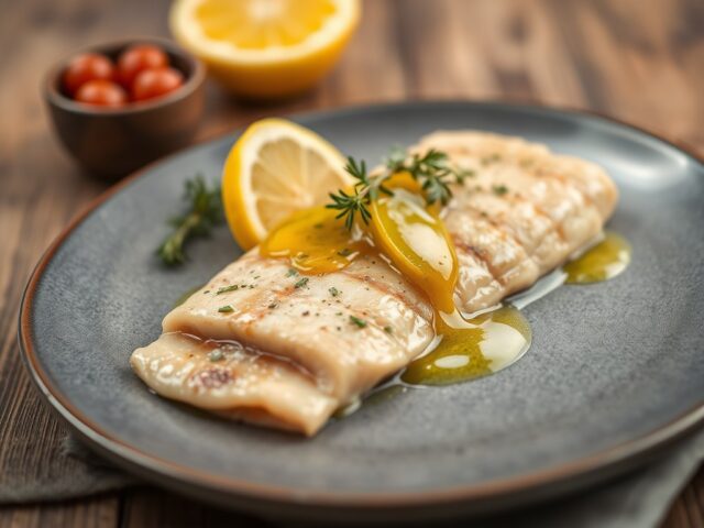 Zalmfilet (rauw) met citrusdressing — AI-gegenereerde illustratie