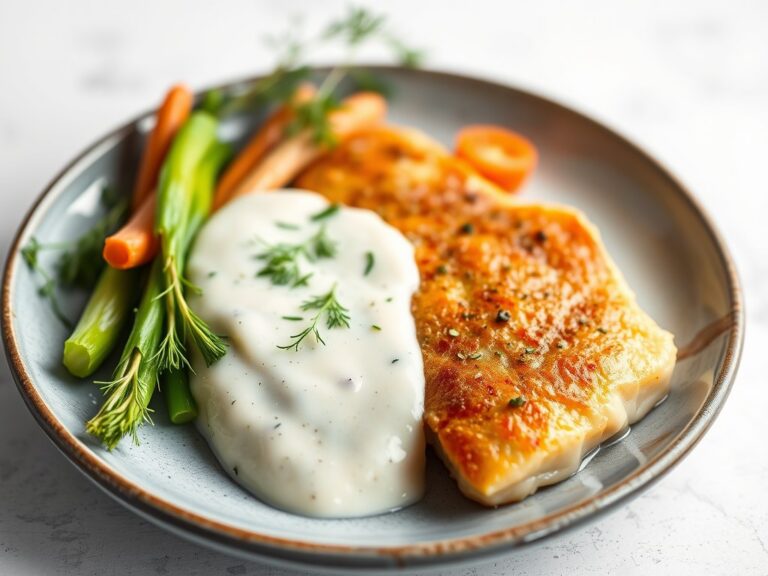 Zalmfilets met mosterd-dille saus — AI-gegenereerde illustratie