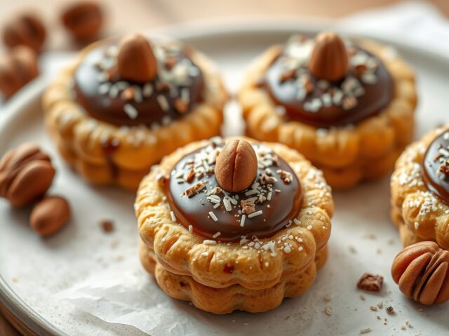 Zandkoekjes met koffie, chocolade en hazelnoten — AI-gegenereerde illustratie