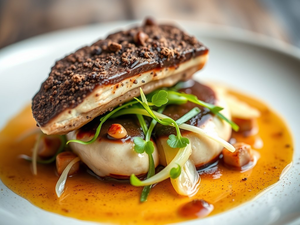 Zeebaars met venkel salade, geroosterde asperges en chorizo vinaigrette, AI-gegenereerde illustratie