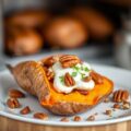 Zoete aardappel uit de oven met pecannoten