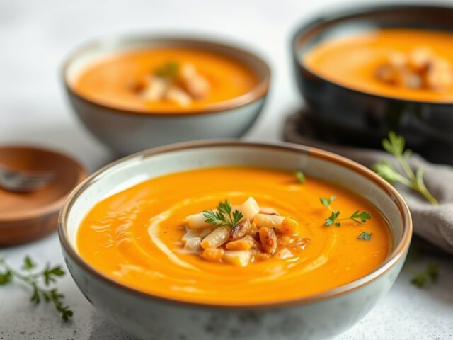 Zoete aardappelsoep met gebakken maïs — AI-gegenereerde illustratie