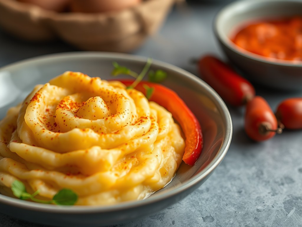 Zomerse aardappelpuree, AI-gegenereerde illustratie