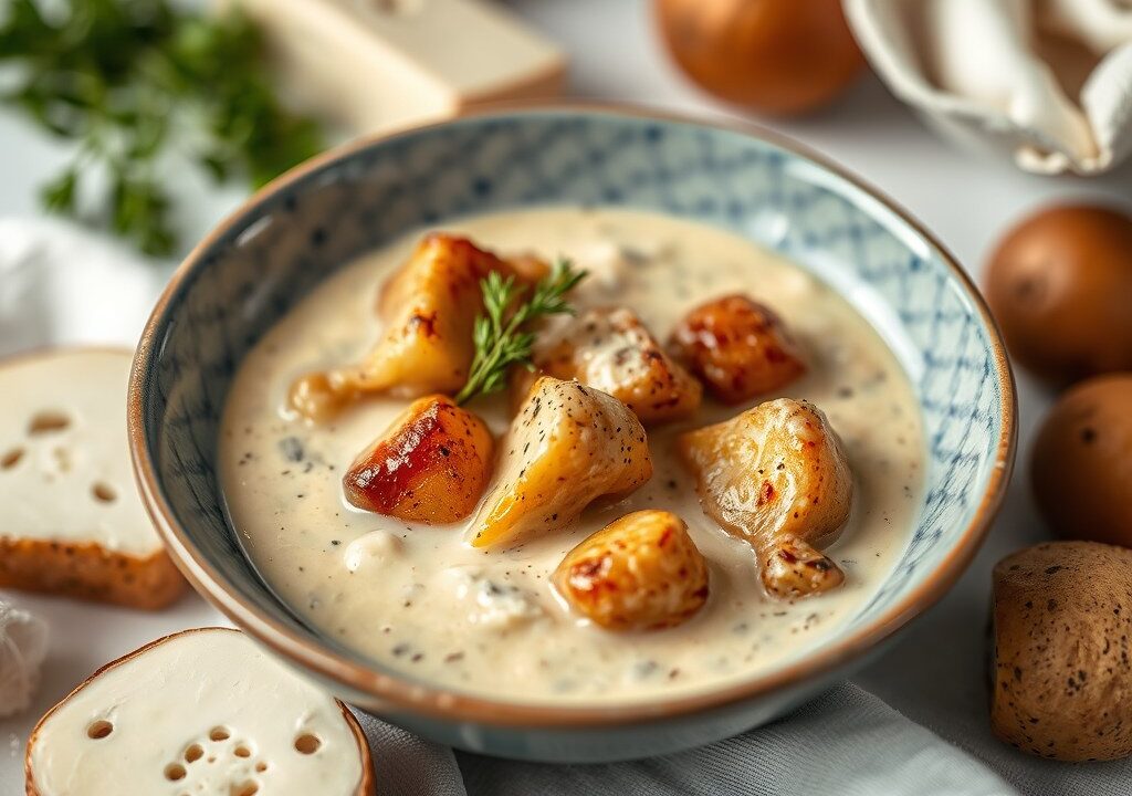 Zuringsoep met Blue Stilton, AI-gegenereerde illustratie