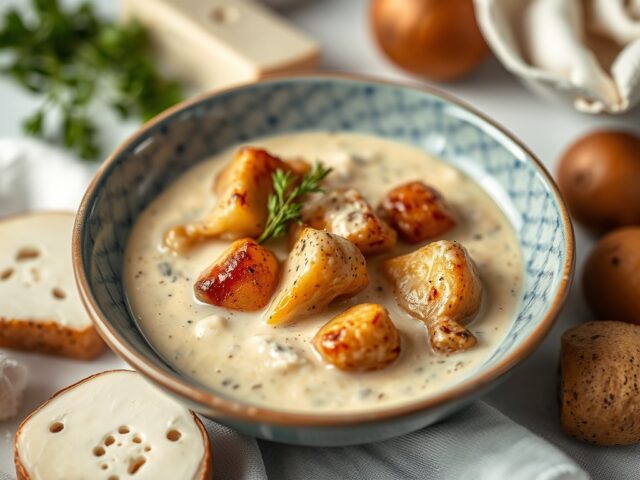 Zuringsoep met Blue Stilton — AI-gegenereerde illustratie