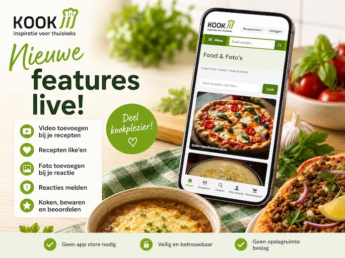 KookJij nieuwe functies met app op telefoon en recepten