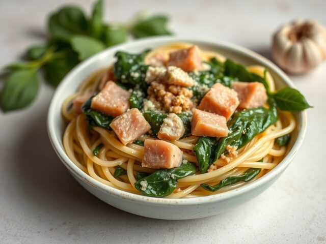 A – Klasse Pasta-spinazie à la crème — AI-gegenereerde illustratie