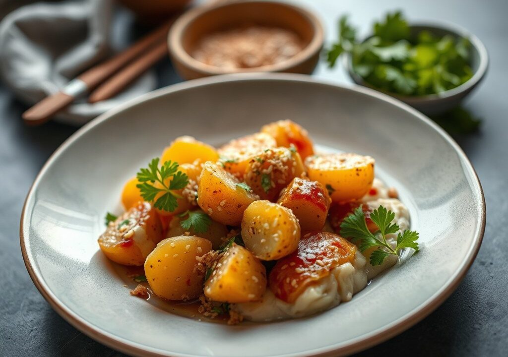 Aardappel Bijgerecht met Trassi en Sereh, AI-gegenereerde illustratie