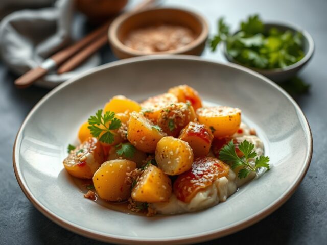Aardappel Bijgerecht met Trassi en Sereh — AI-gegenereerde illustratie