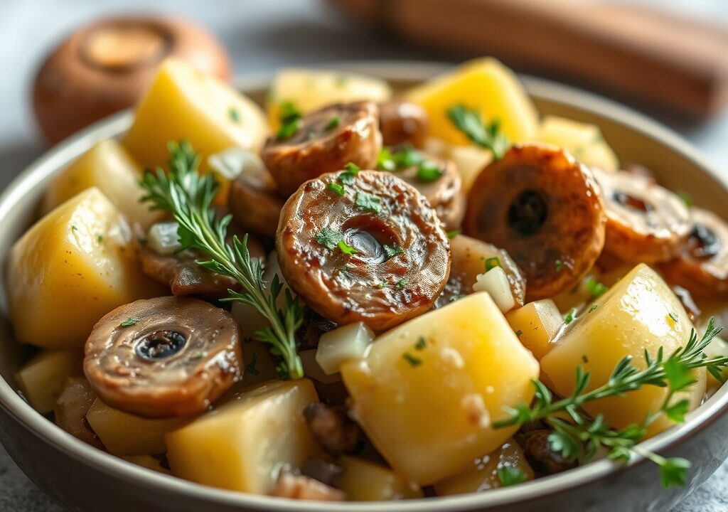 Aardappel-champignonschotel — AI-gegenereerde illustratie