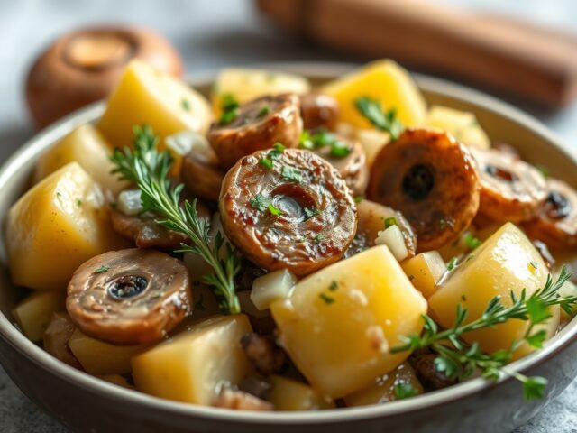 Aardappel-champignonschotel — AI-gegenereerde illustratie