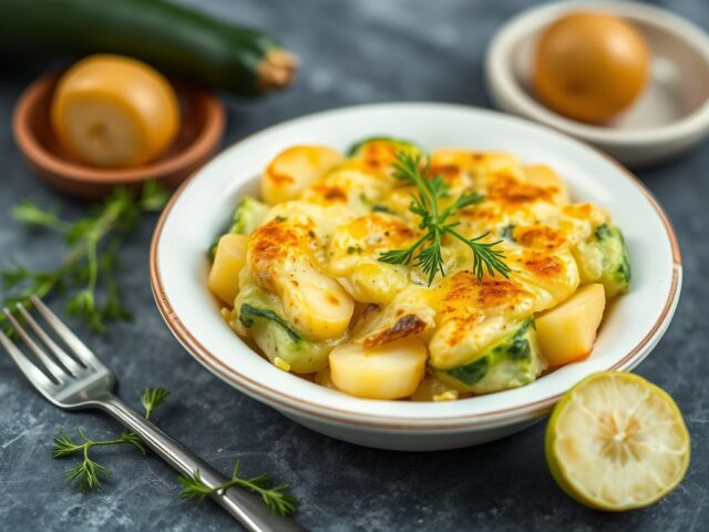 Aardappel-courgettegratin — AI-gegenereerde illustratie