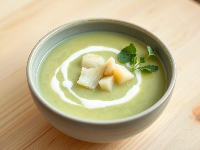 Aardappel- en waterkerssoep met leng