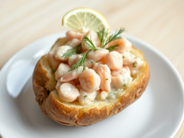 Aardappel gevuld met garnalen