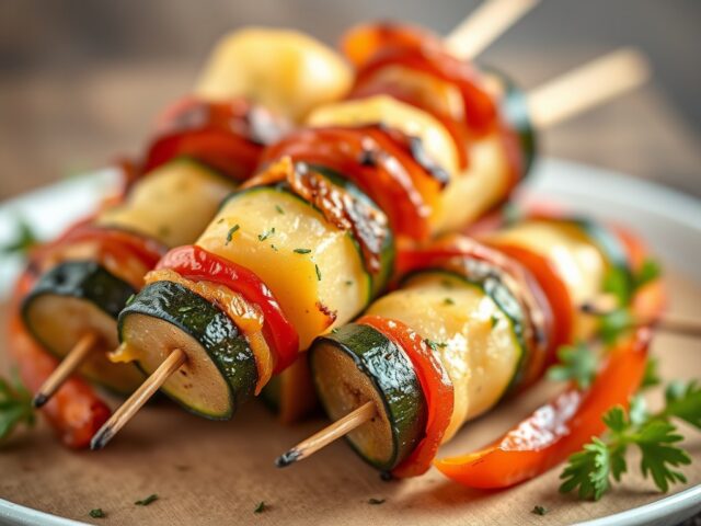 Aardappel- groentespiesjes