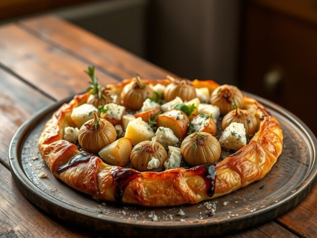 Aardappel-knoflooktaart met geitenkaas