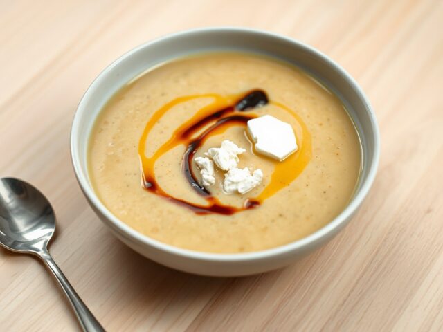 Aardappel-linzenvelouté met geitenkaas