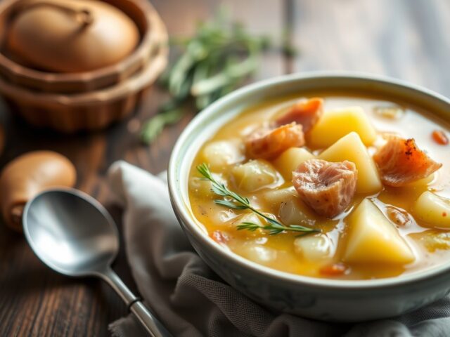 Aardappel-mosterdsoep met ham