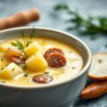 Aardappel preisoep met worst