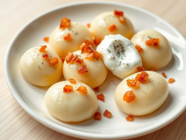 Aardappel quenelles met spekjes
