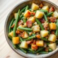 Aardappel sperziebonenschotel met spek