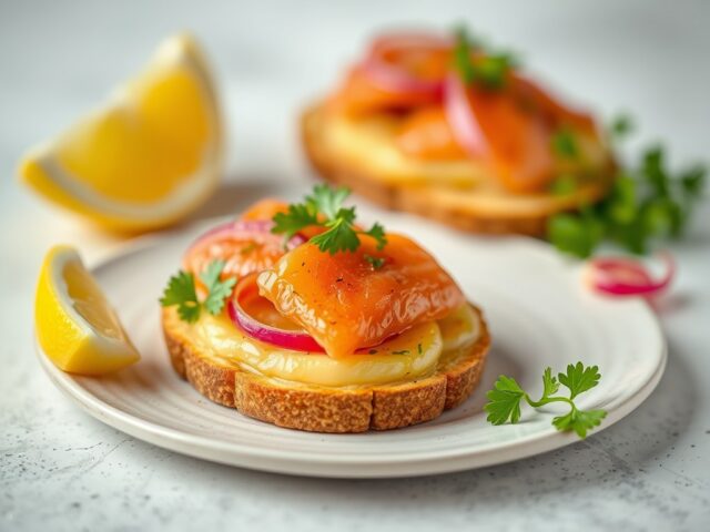 Aardappelblini’s met gerookte vis — AI-gegenereerde illustratie
